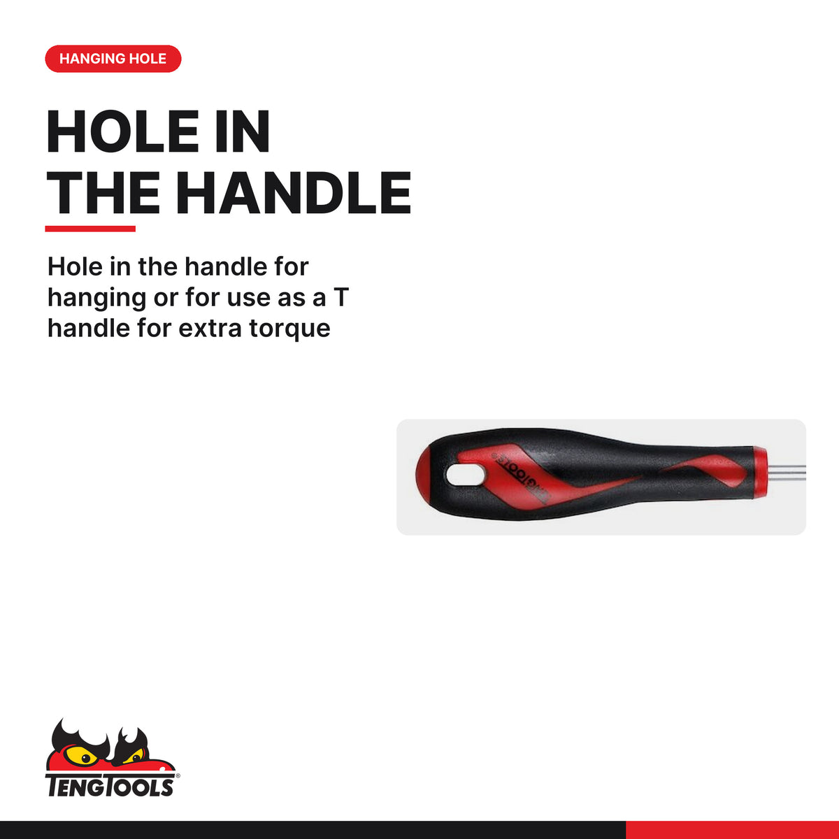 Teng Tools MD7020HN 2-3mm Hex Screwdriver, hole in the handle for hanging or for use as a T handle for extra torque