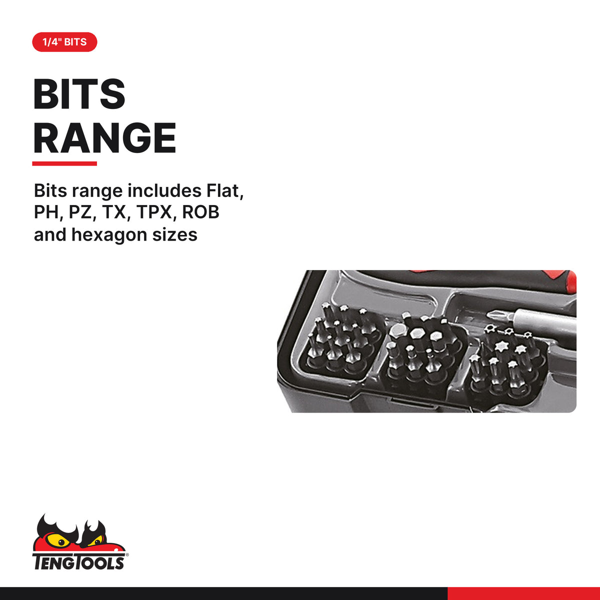Teng Tools MD9053N Screwdriver Set Mixed 54 Pieces, bits range includes Flat, PH, PZ, TX, TPX, ROB and hexagon sizes