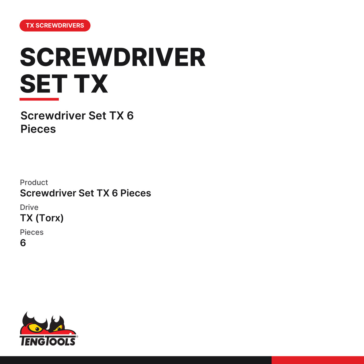 Teng Tools MD906N1 6-Piece TX Drive Torx Screwdriver Set — Anti-Cam-Out, screwdriver Set TX 6 Pieces