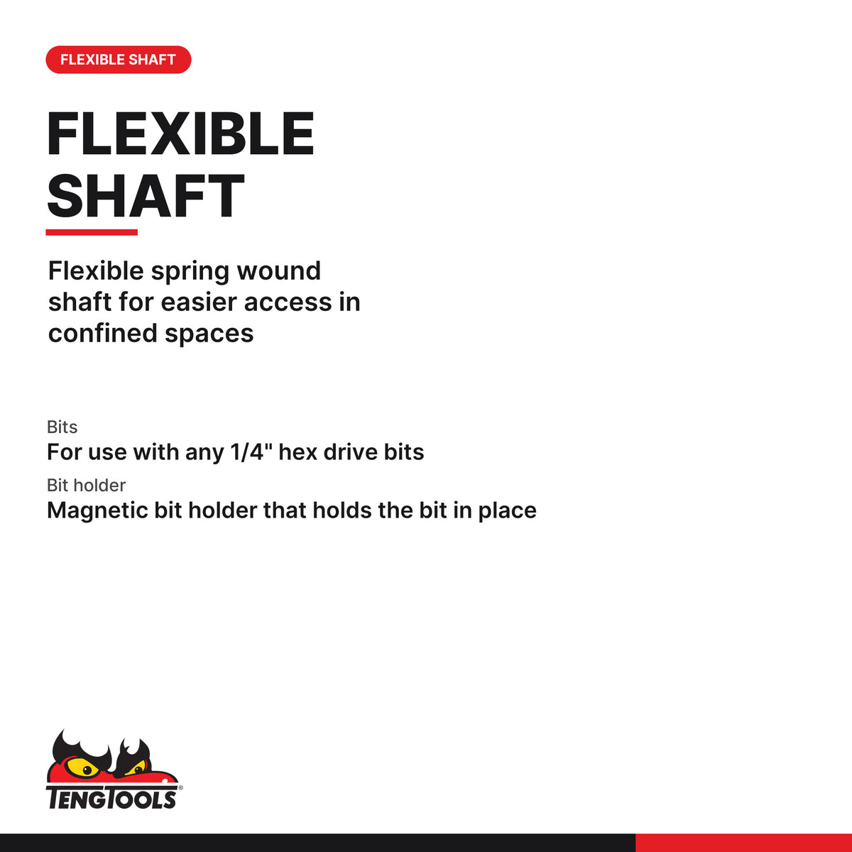 Teng Tools MD907FL 555 mm Long Flexible 1/4 Hex Magnetic Bit Driver, flexible spring wound shaft for easier access in