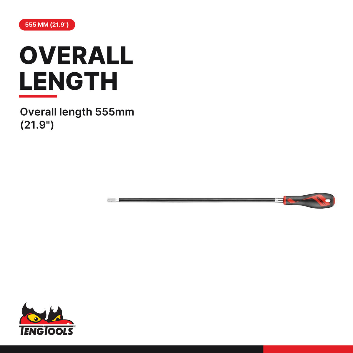 Teng Tools MD907FL 555 mm Long Flexible 1/4 Hex Magnetic Bit Driver, overall length 555mm (21.9")