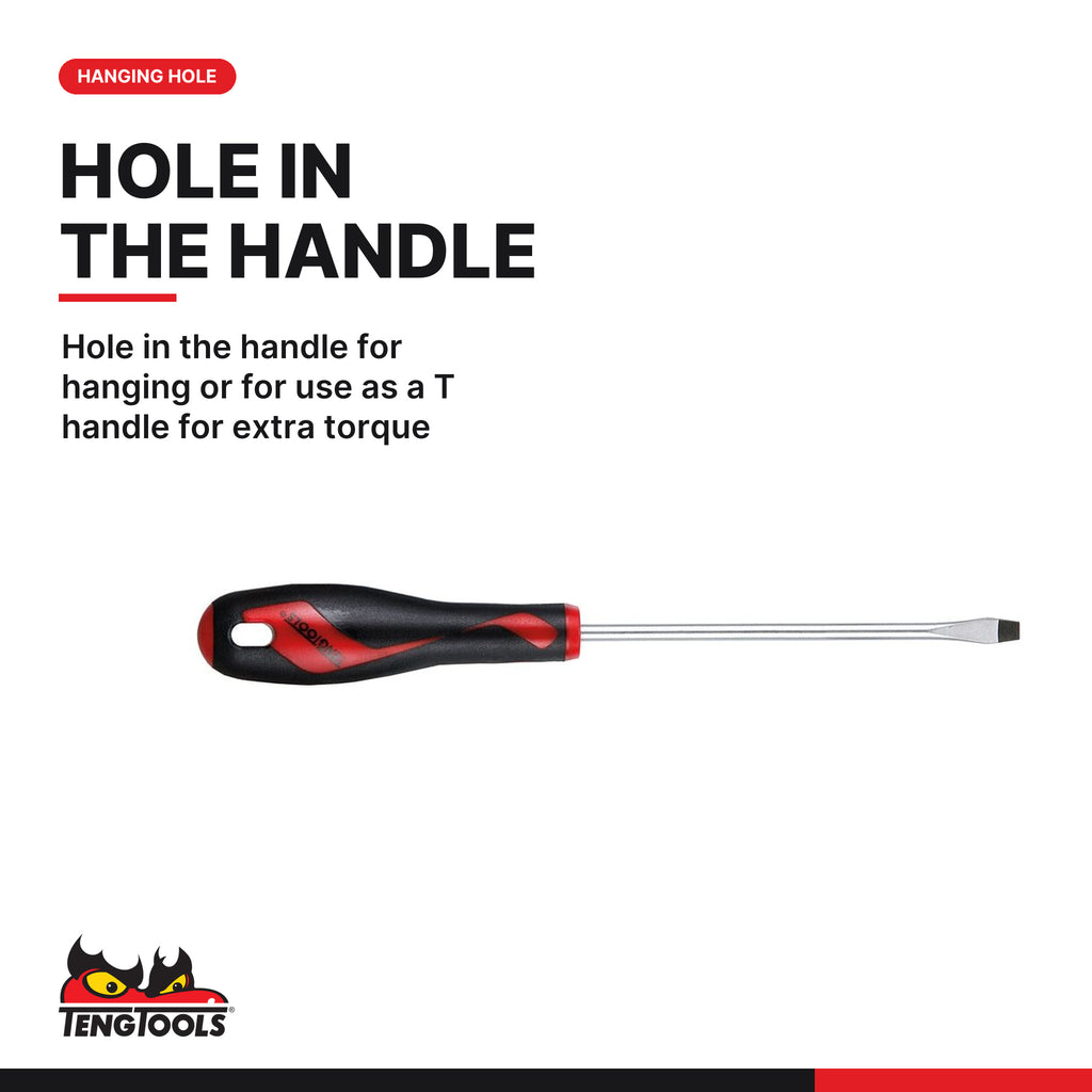 Teng Tools MD911N Screwdriver Set Mixed 11 Pieces, hole in the handle for hanging or for use as a T handle for extra torque