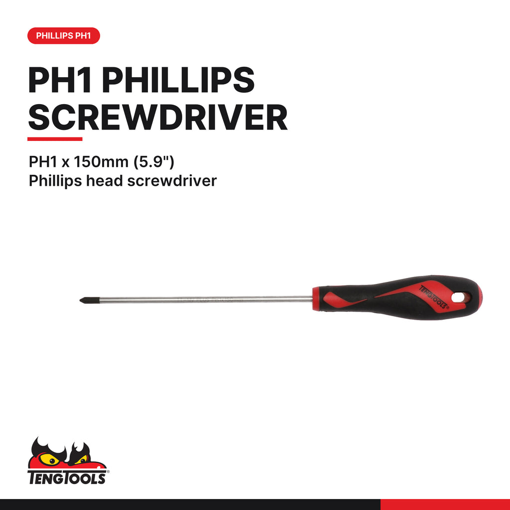 Teng Tools MD947N2 PH1 x 150 mm Phillips Head Screwdriver, PH1 x 150mm (5.9") Phillips head screwdriver