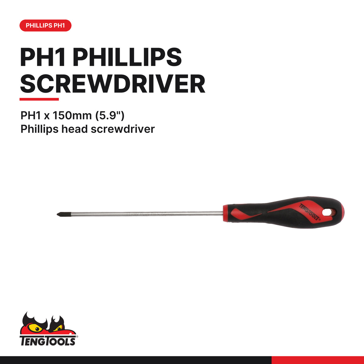Teng Tools MD947N2 PH1 x 150 mm Phillips Head Screwdriver, PH1 x 150mm (5.9") Phillips head screwdriver