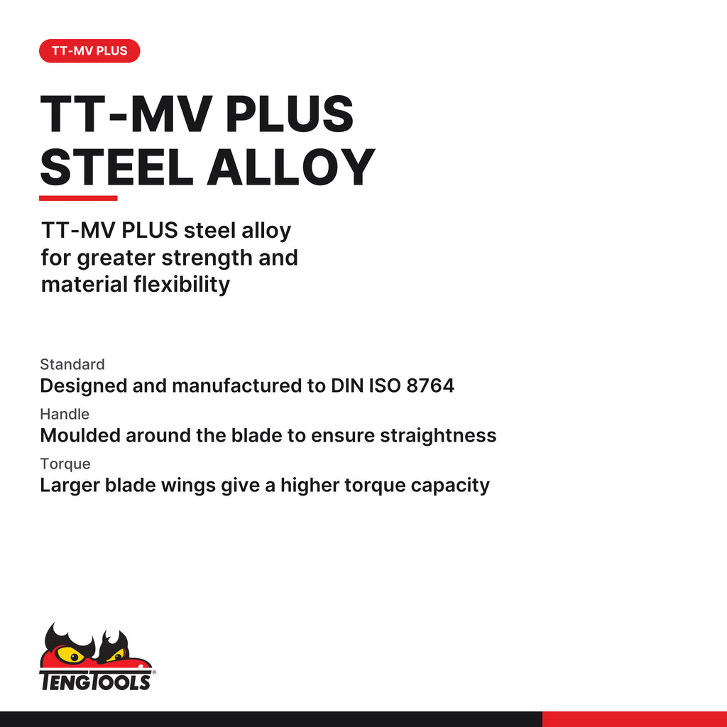 Teng Tools MD962N4C Pozidriv Screwdrivers 300-400mm Shaft TT-MV PLUS, TT-MV PLUS steel alloy for greater strength and