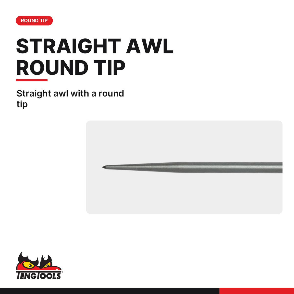 Teng Tools MDA-R Round Tip Awl With Bi-Material Handle for Marking, straight awl with a round tip
