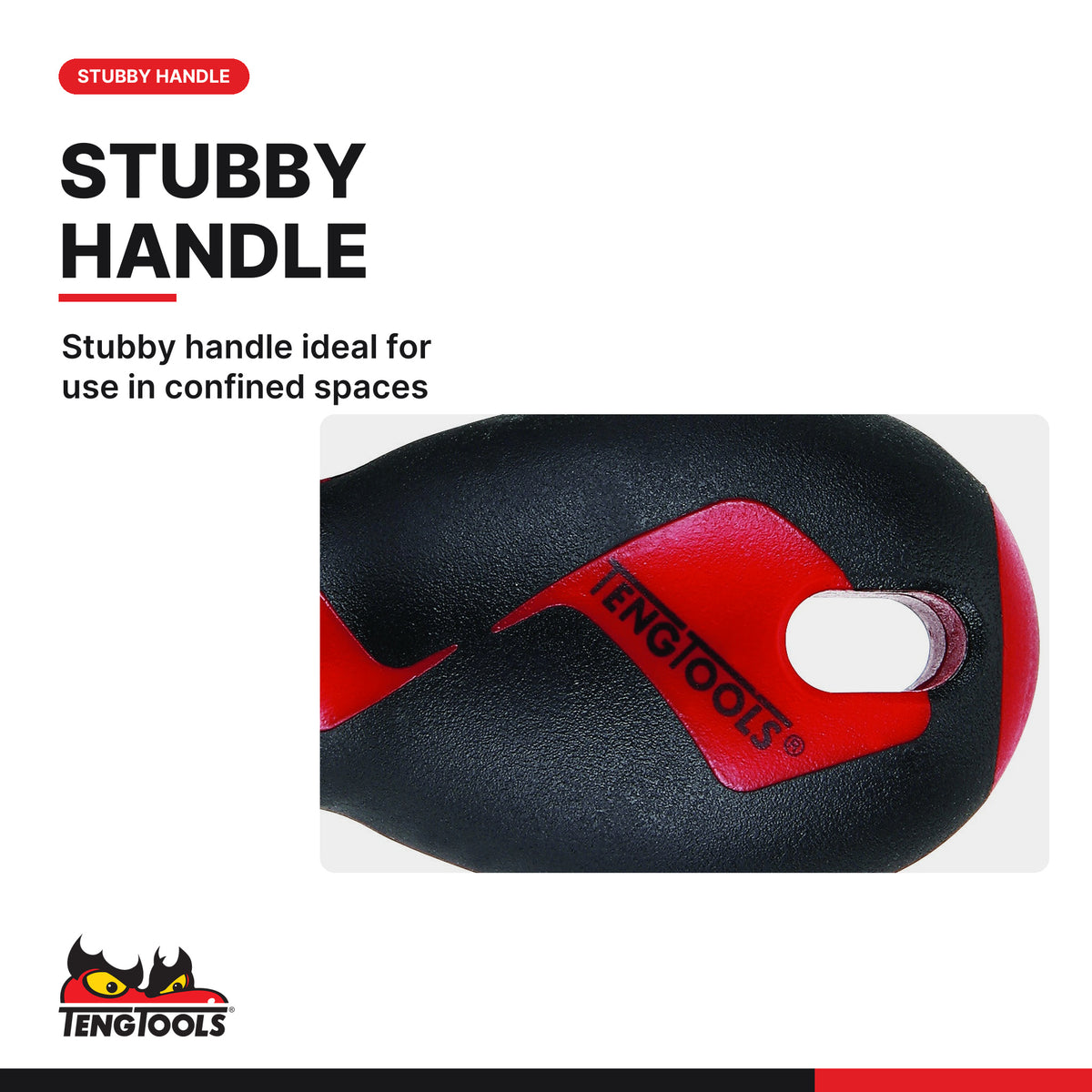 Teng Tools MDBH 1/4 Inch Hex Magnetic Screwdriver, stubby handle ideal for use in confined spaces