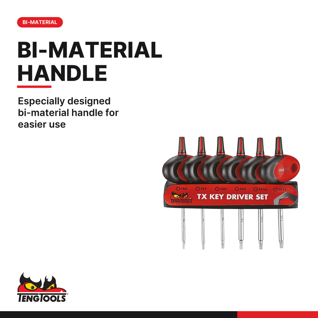 Teng Tools MDM706TXT Mini TX T-Handle Screwdriver Set 6 Pieces, especially designed bi-material handle for easier use