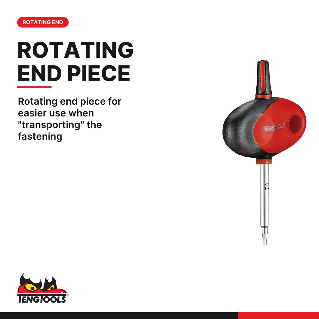 Teng Tools MDM706TXT Mini TX T-Handle Screwdriver Set 6 Pieces, rotating end piece for easier use when "transporting" the