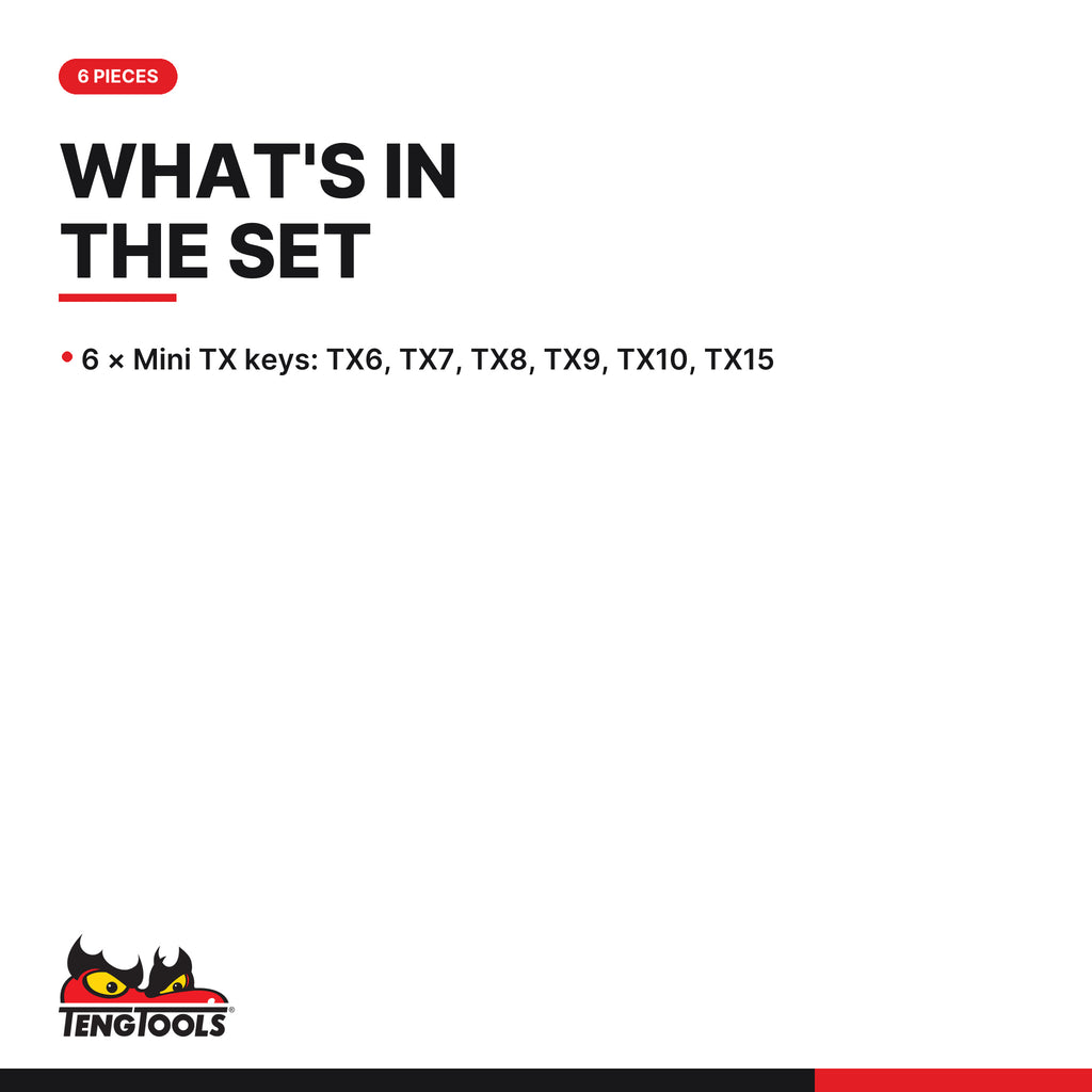 Teng Tools MDM706TXT Mini TX T-Handle Screwdriver Set 6 Pieces, what's in the tray