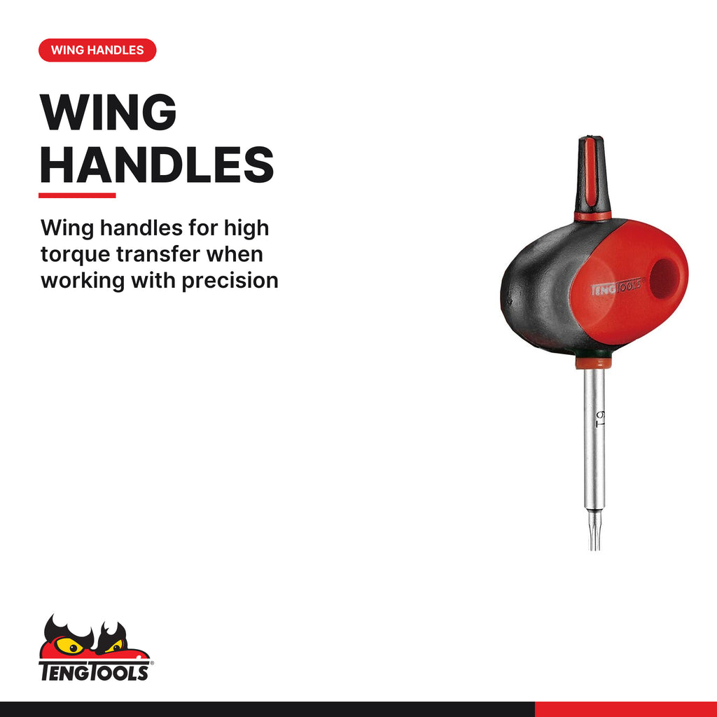 Teng Tools MDM807T Individual CrMo Mini Torx Star T-Handle Key, wing handles for high torque transfer when working with