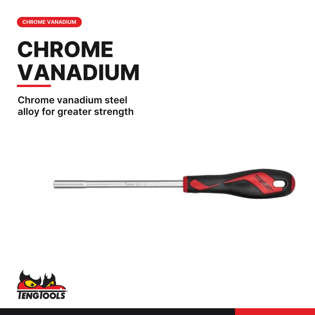 Teng Tools MDN505 Metric Hex Nut Driver 5 mm to 13 mm, chrome vanadium steel alloy for greater strength