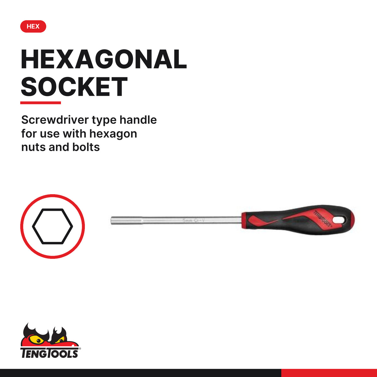 Teng Tools MDN505 Metric Hex Nut Driver 5 mm to 13 mm, screwdriver type handle for use with hexagon nuts and bolts