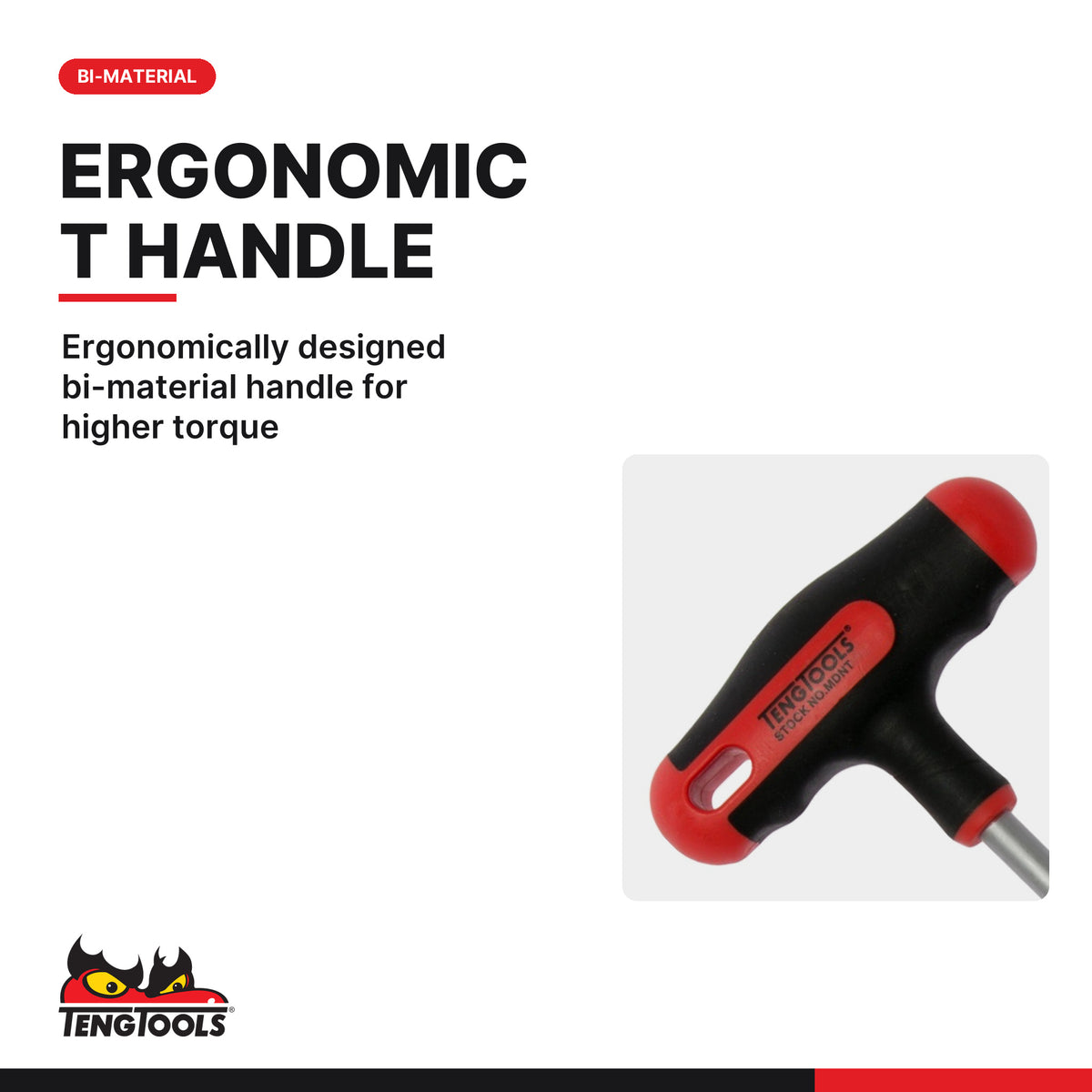 Teng Tools MDNT405 T-Handle Nut Driver Metric Hex Socket 5 mm to 14 mm, ergonomically designed bi-material handle for higher