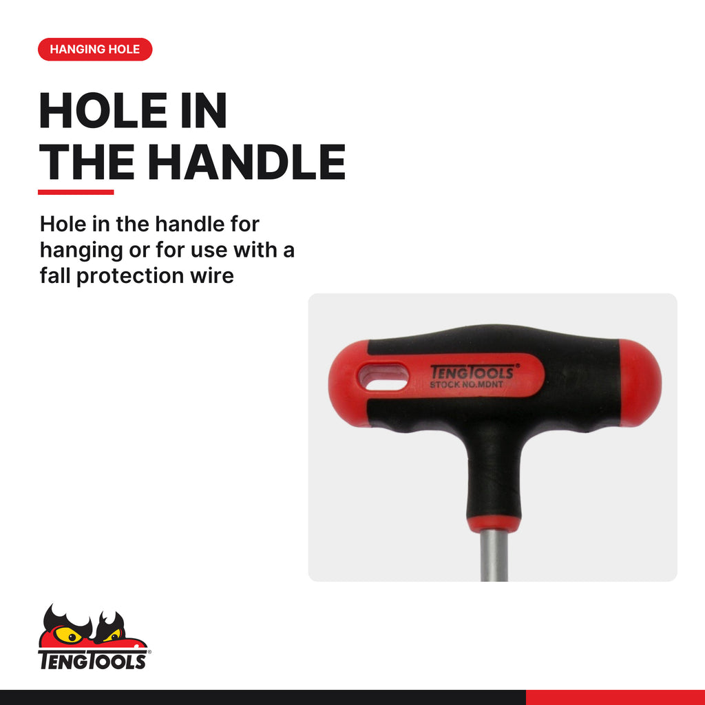 Teng Tools MDNT405 T-Handle Nut Driver Metric Hex Socket 5 mm to 14 mm, hole in the handle for hanging or for use with a