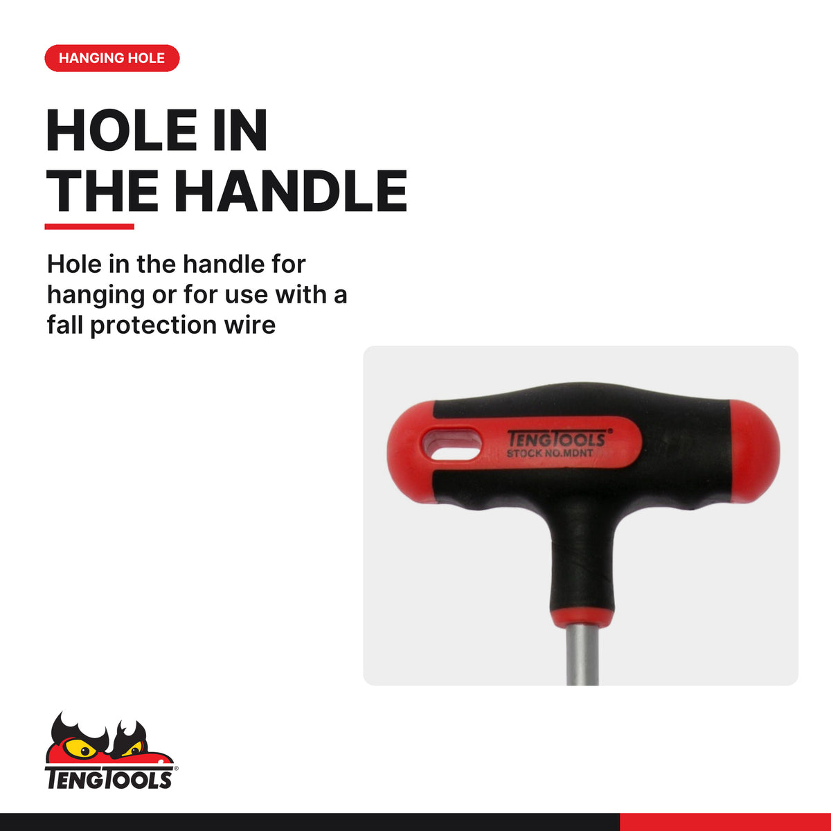 Teng Tools MDNT405 T-Handle Nut Driver Metric Hex Socket 5 mm to 14 mm, hole in the handle for hanging or for use with a