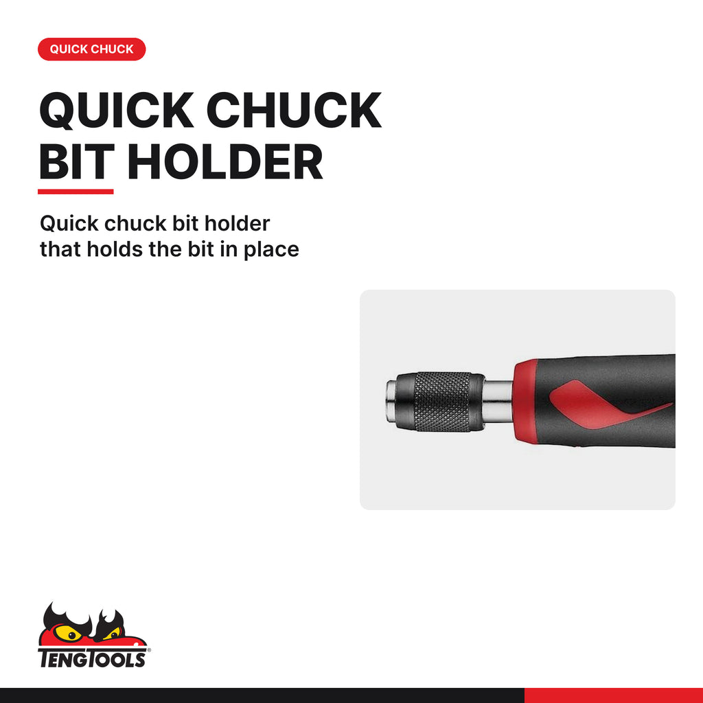 Teng Tools MDQ147 1/4 Inch Hex Quick Chuck Bit Driver, quick chuck bit holder that holds the bit in place