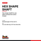Teng Tools MDQ217 1/4 Inch Hex Bit Driver, hex shape shaft for use with a wrench for extra torque