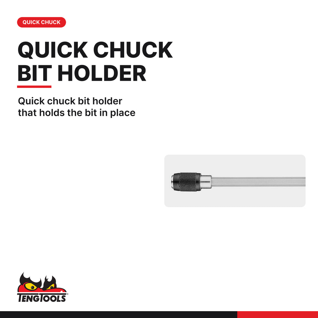Teng Tools MDQ217 1/4 Inch Hex Bit Driver, quick chuck bit holder that holds the bit in place