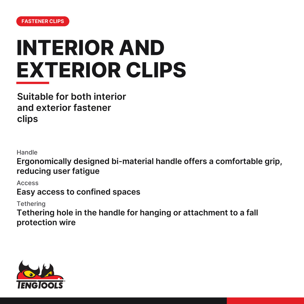 Teng Tools MDR06 U-Shape Panel Clip Lifter with Bi-Material Handle, suitable for both interior and exterior fastener clips