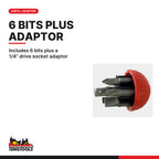 Teng Tools MDR908 1/4 Inch Ratcheting Bit Driver Set, includes 6 bits plus a 1/4" drive socket adaptor