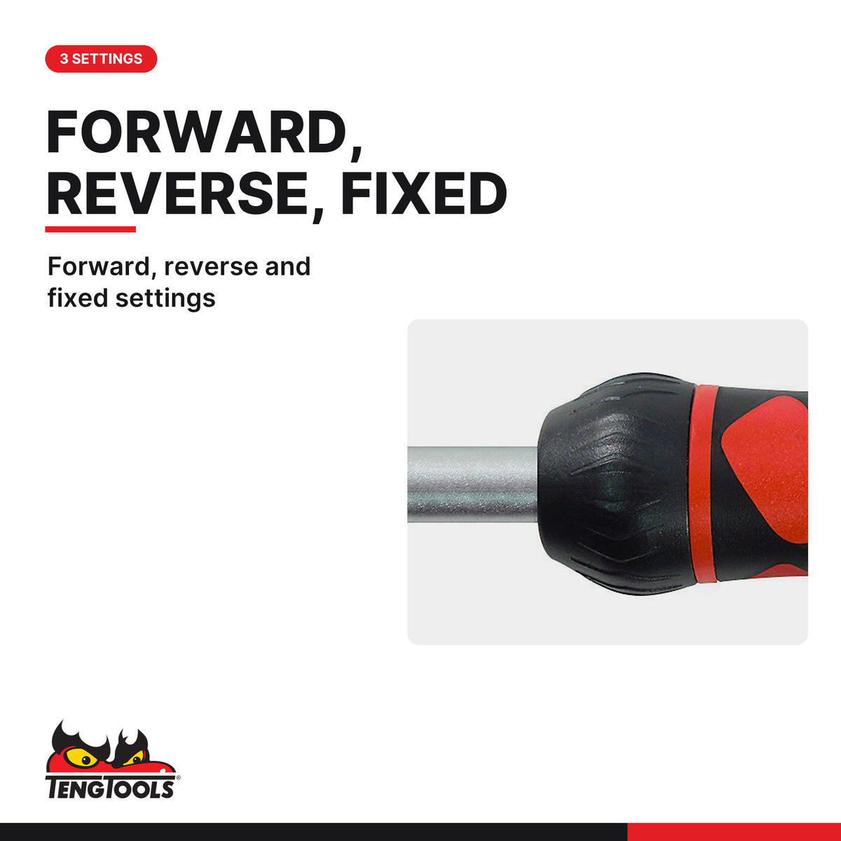Teng Tools MDR908 1/4 Inch Ratcheting Bit Driver Set, forward, reverse and fixed settings