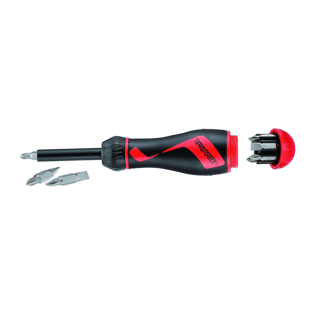Teng Tools MDR915 1/4 Inch Ratcheting Bit Driver with Double-End Bits on a white background
