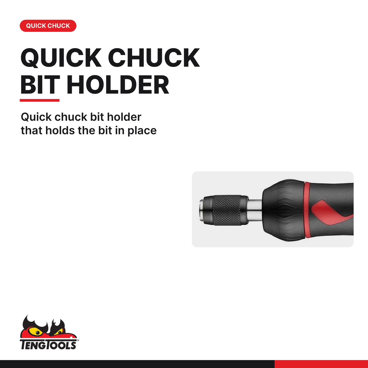 Teng Tools MDRQ908 1/4 Inch Ratcheting Quick Chuck Bits Driver Set, quick chuck bit holder that holds the bit in place