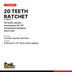 Teng Tools MDRT908 1/4 Inch Ratcheting Angled Bits Driver Set, 20 teeth ratchet mechanism for 18° increments between each