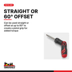 Teng Tools MDRT908 1/4 Inch Ratcheting Angled Bits Driver Set, can be used straight or offset at up to 60° to create a