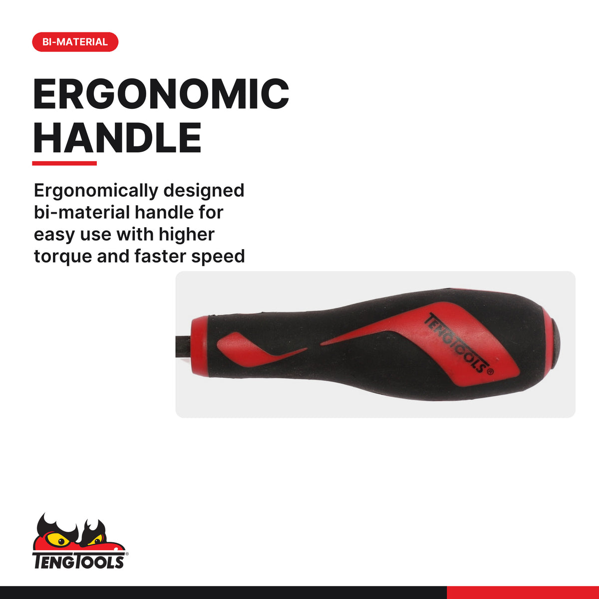 Teng Tools MDT932N 6.5-10mm Flat Head Power Through Screwdriver, ergonomically designed bi-material handle for easy use with