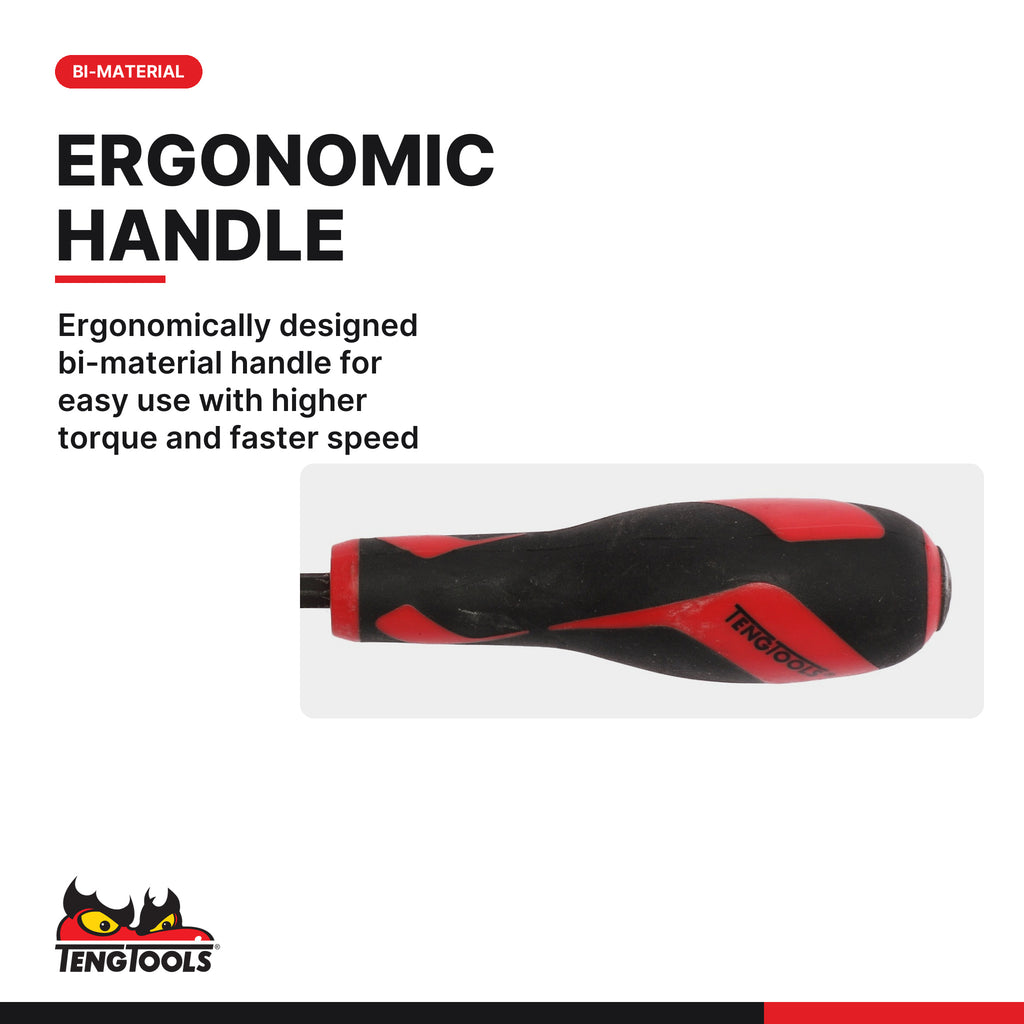 Teng Tools MDT953N PH3 Phillips Head Power Through Screwdriver, ergonomically designed bi-material handle for easy use with