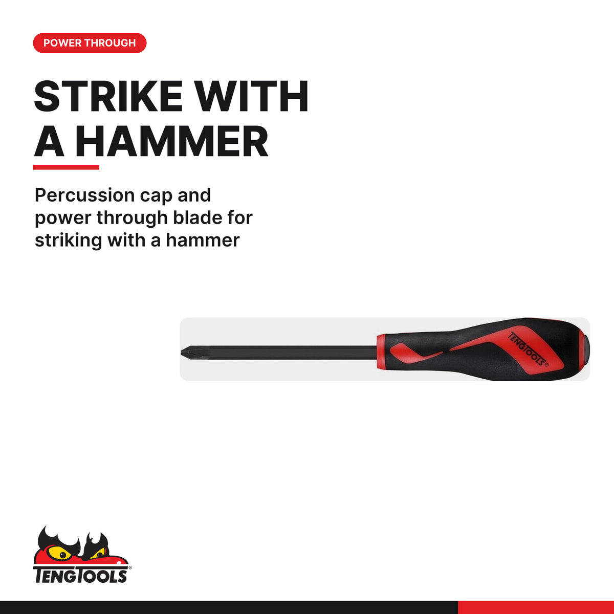 Teng Tools MDT953N PH3 Phillips Head Power Through Screwdriver, percussion cap and power through blade for striking with a