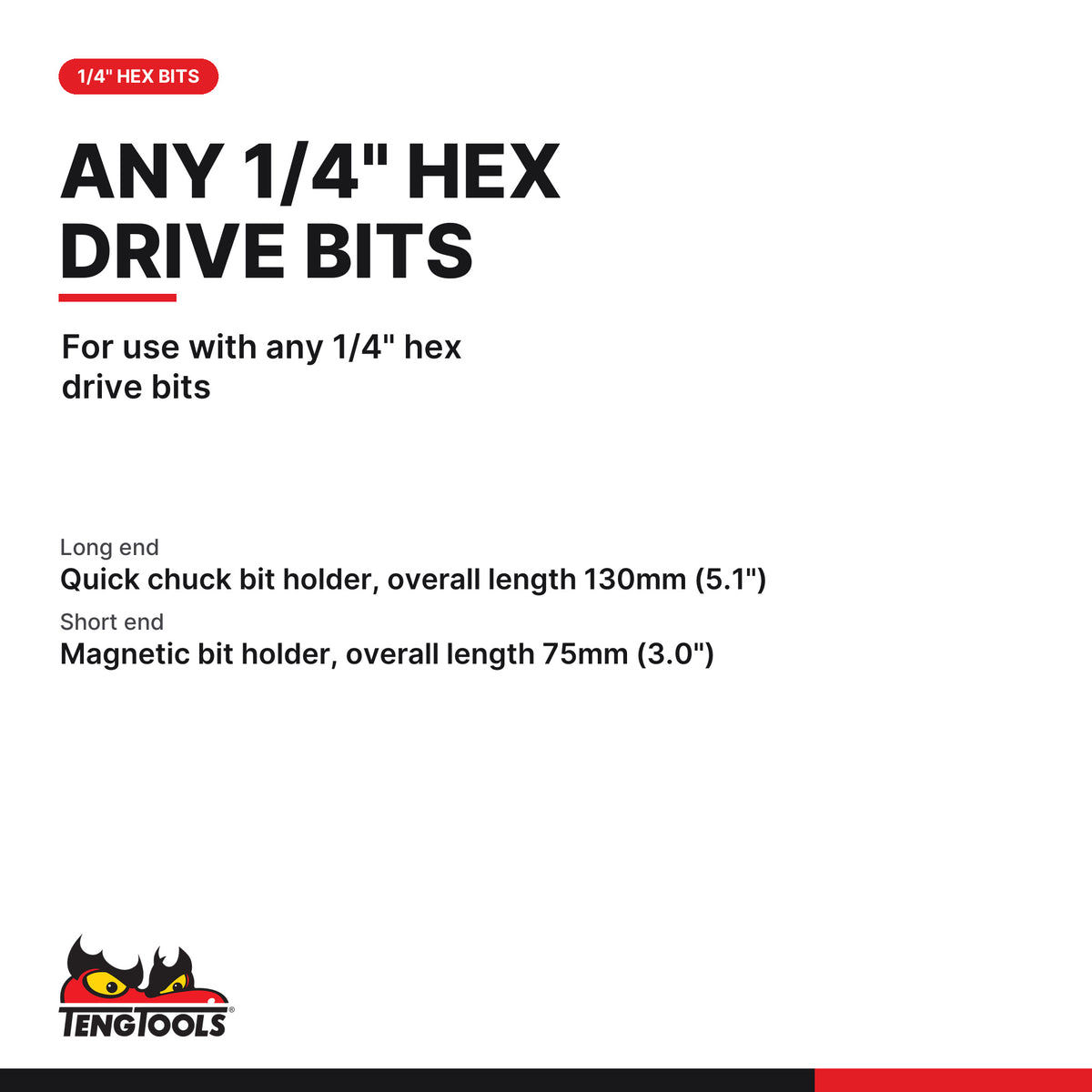 Teng Tools MDTHQ 1/4 Inch Hex T-Handle Quick Chuck Bit Driver, for use with any 1/4" hex drive bits