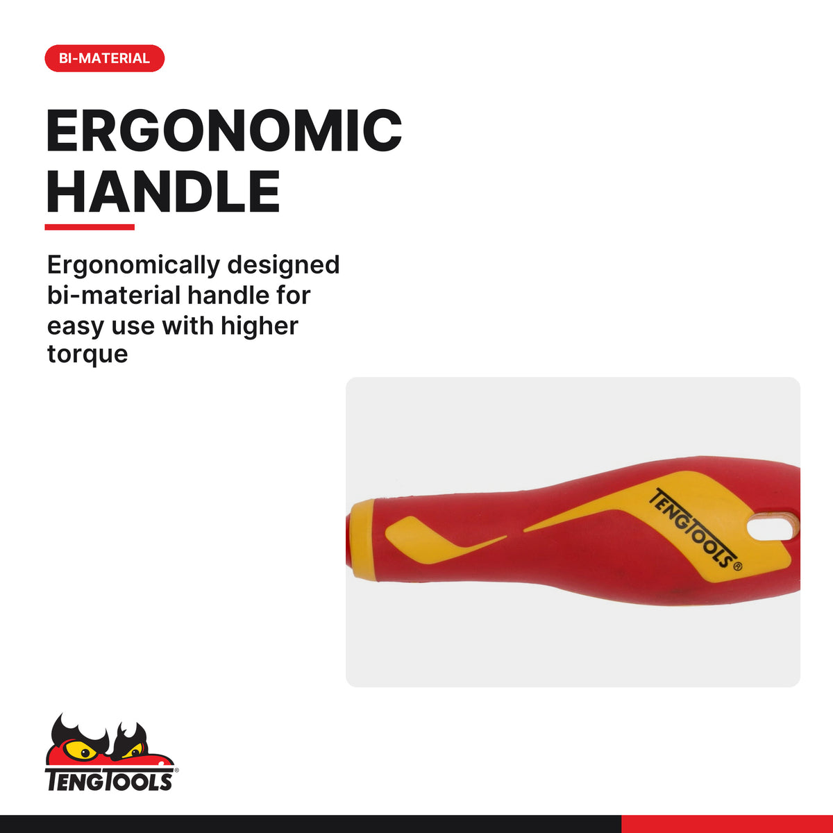 Teng Tools MDV802N #2 Robertson Insulated Screwdriver, ergonomically designed bi-material handle for easy use with higher