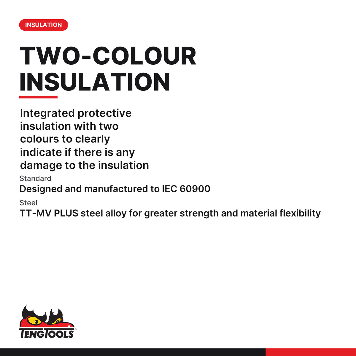 Teng Tools MDV802N #2 Robertson Insulated Screwdriver, integrated protective insulation with two colours to clearly indicate