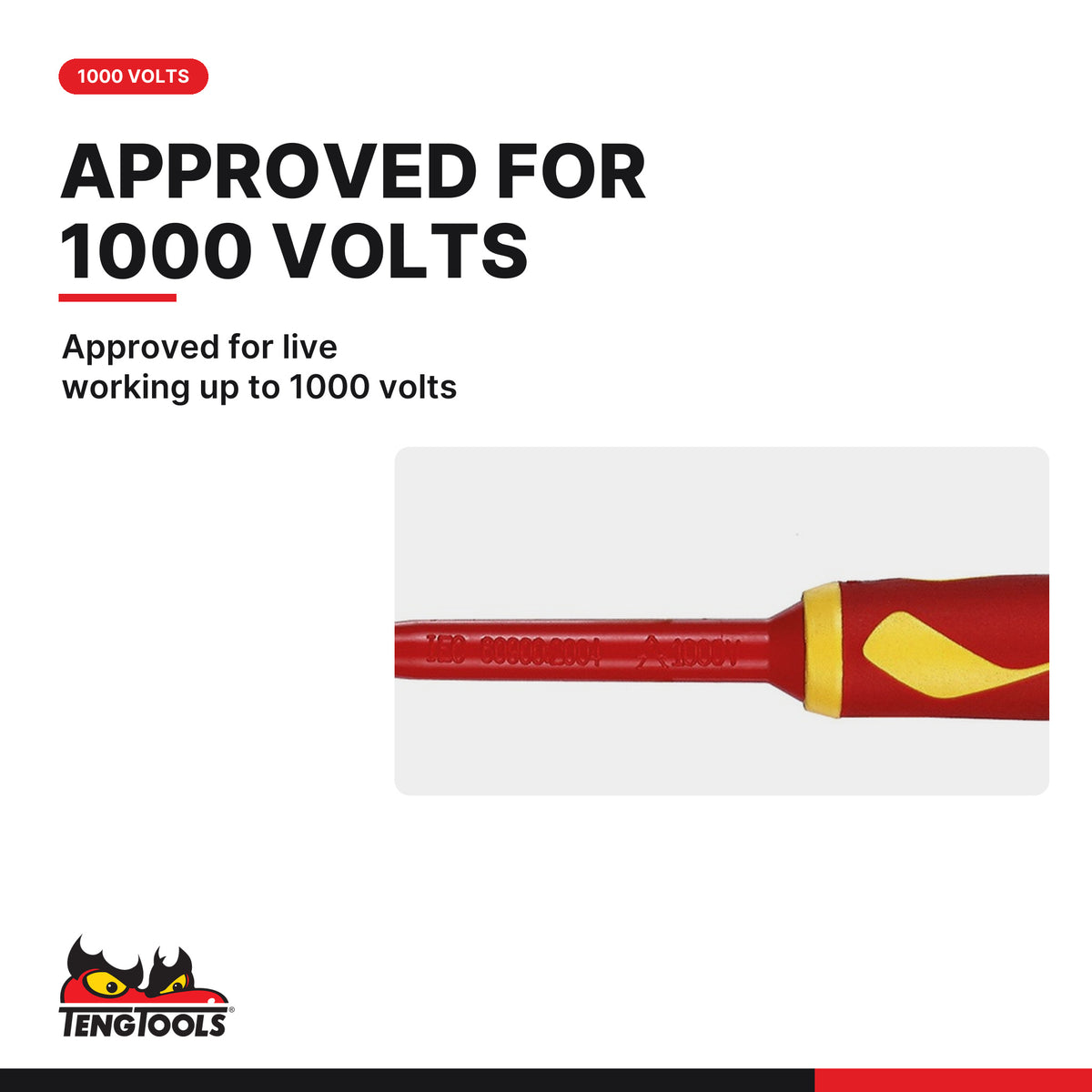 Teng Tools MDV820N Flat Insulated Screwdriver 0.4-1.2 mm Blade |, approved for live working up to 1000 volts