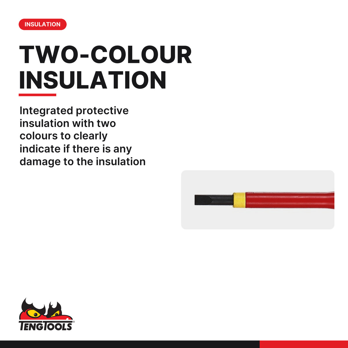 Teng Tools MDV820N Flat Insulated Screwdriver 0.4-1.2 mm Blade |, integrated protective insulation with two colours to