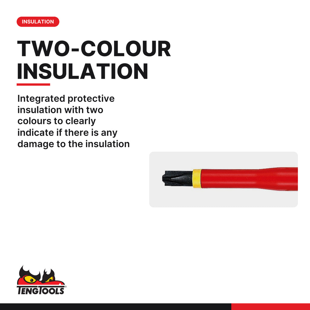 Teng Tools MDV844NF 100 mm Plus Minus Insulated Screwdriver, integrated protective insulation with two colours to clearly