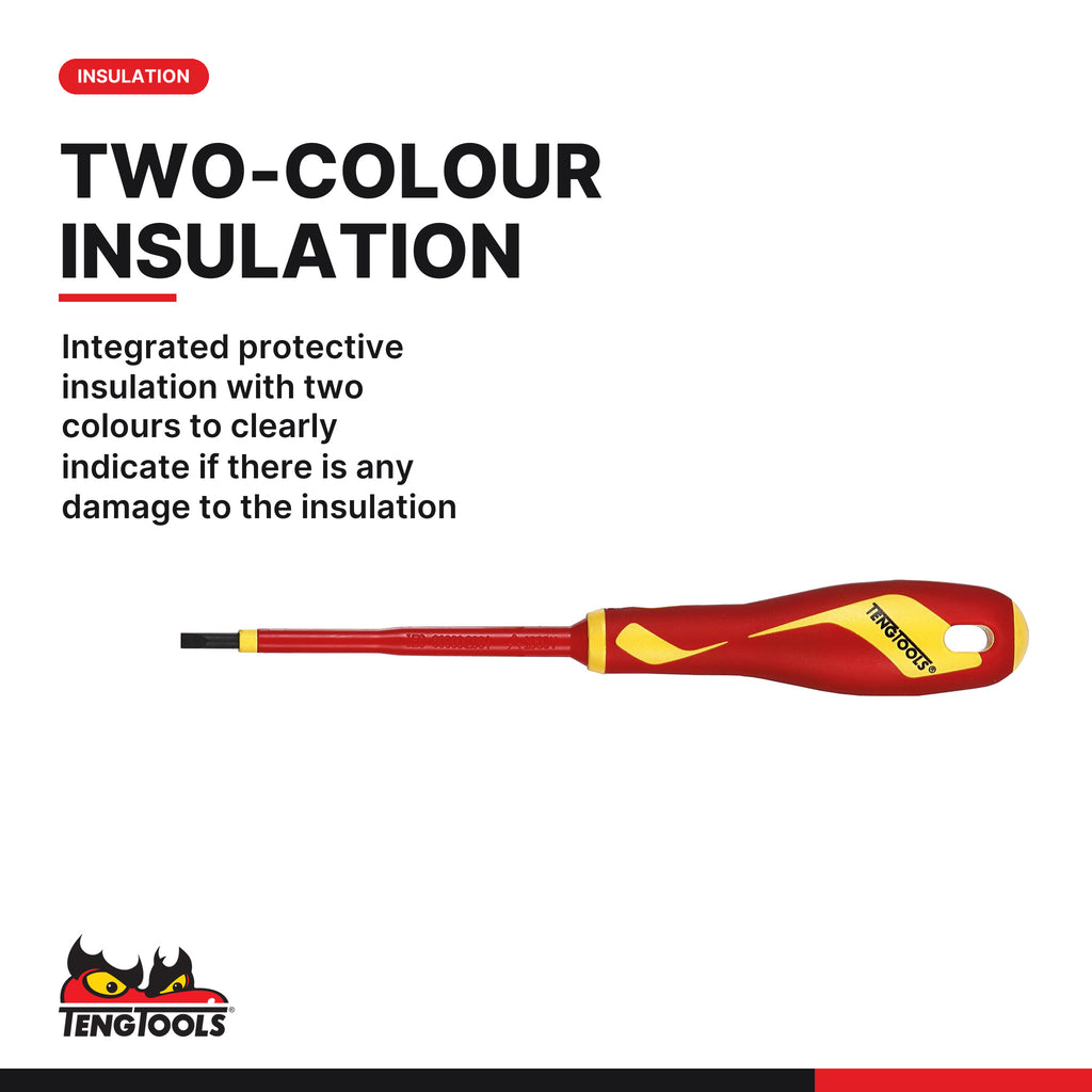 Teng Tools MDV906N Insulated Screwdriver Set Flat & PH 6 Pieces, integrated protective insulation with two colours to