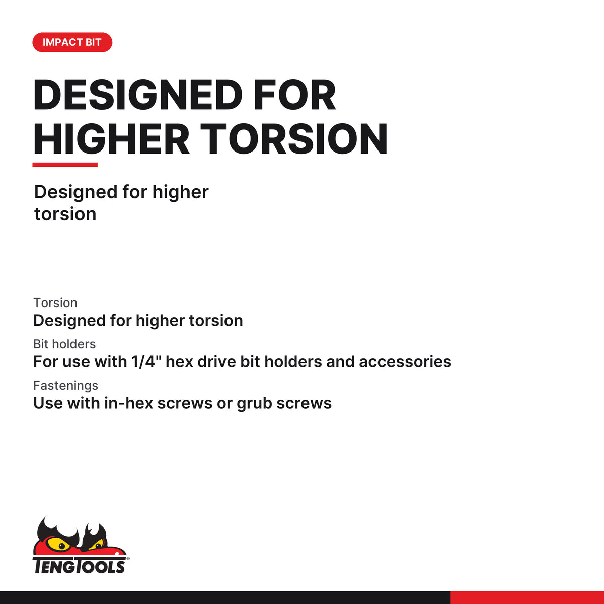 Teng Tools metric hex impact bits with 1/4 in hex shank 50 mm, 3 mm to 6 mm, designed for higher torsion