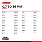 Teng Tools metric hex key 0.7 to 36 mm, 27 sizes 0.7 to 36 mm, part numbers 3105007 to 310536