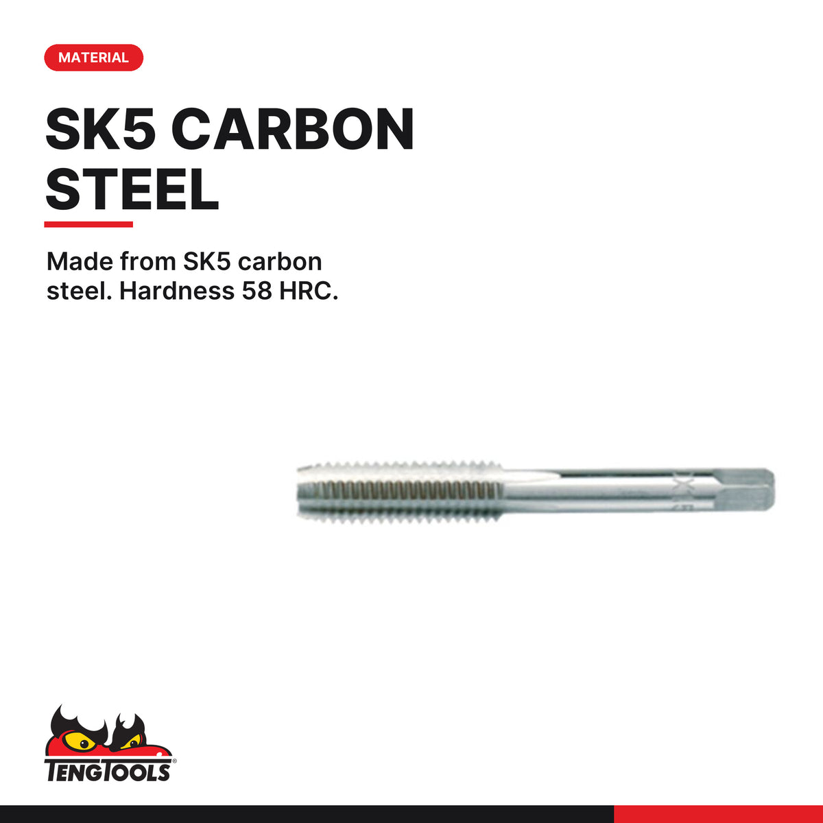 Teng Tools metric thread tap M3 to M12, made from SK5 carbon steel, hardness 58 HRC