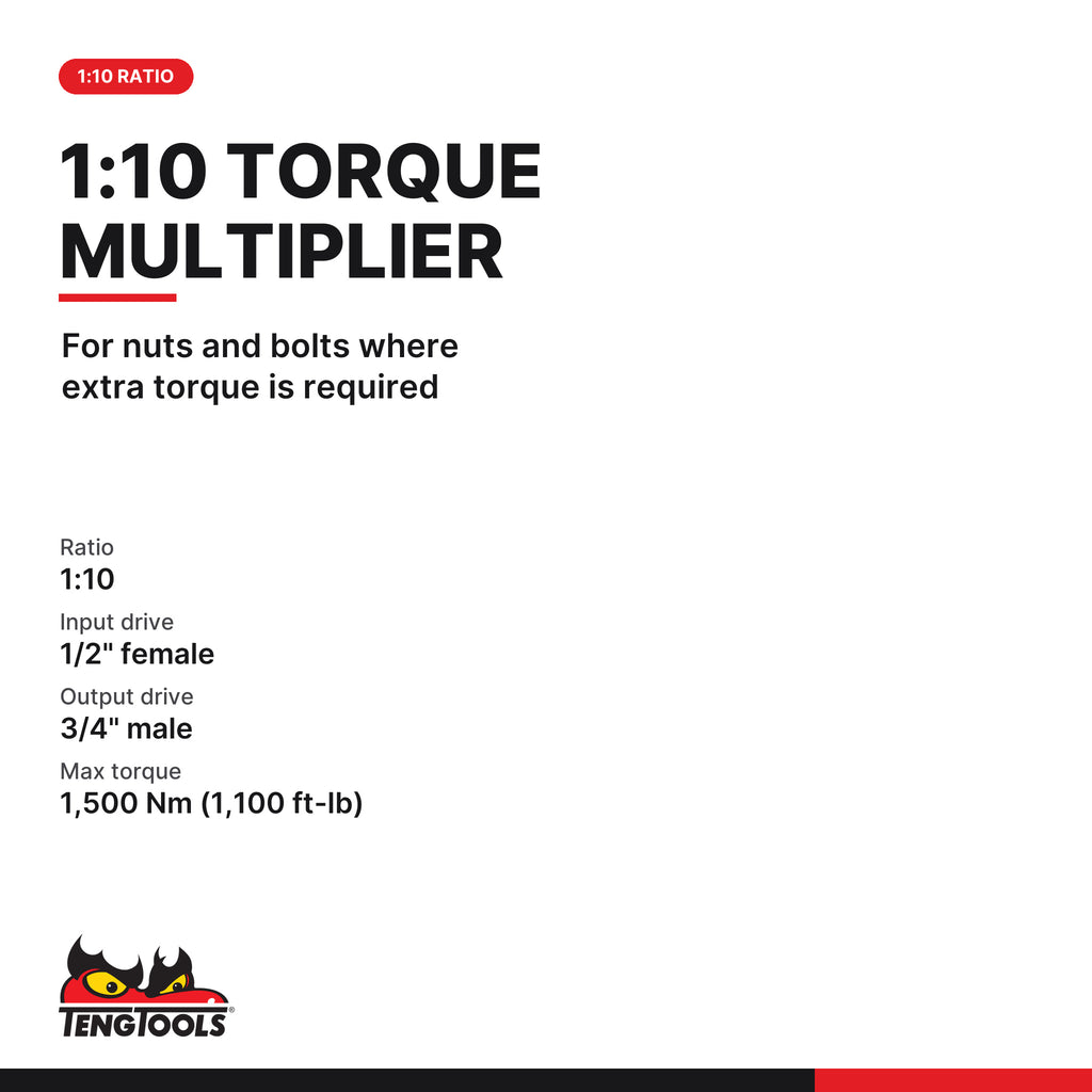 Teng Tools MP91500 1:10 Torque Multiplier Wrench, for nuts and bolts where extra torque is required