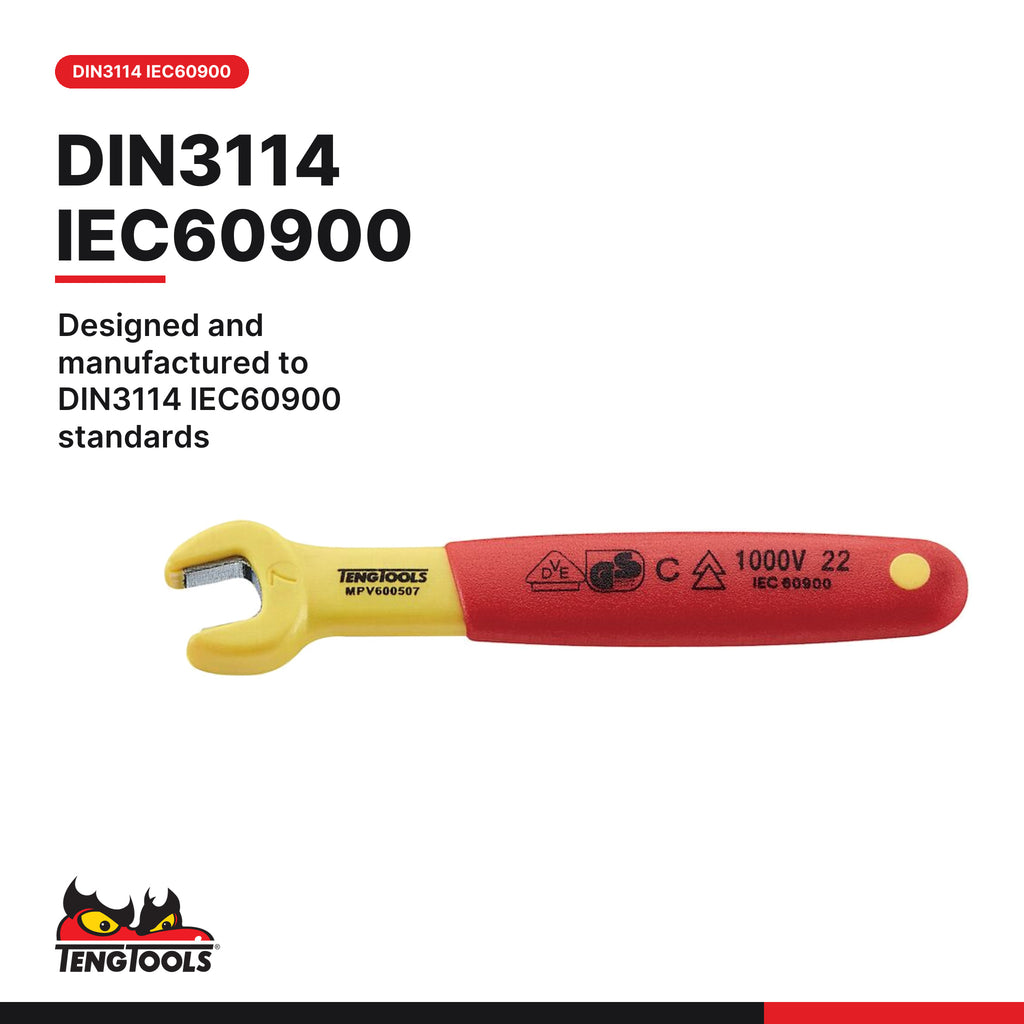 Teng Tools MPV600507 Insulated Open End Wrench 7-24 mm VDE Metric, designed and manufactured to DIN3114 IEC60900 standards