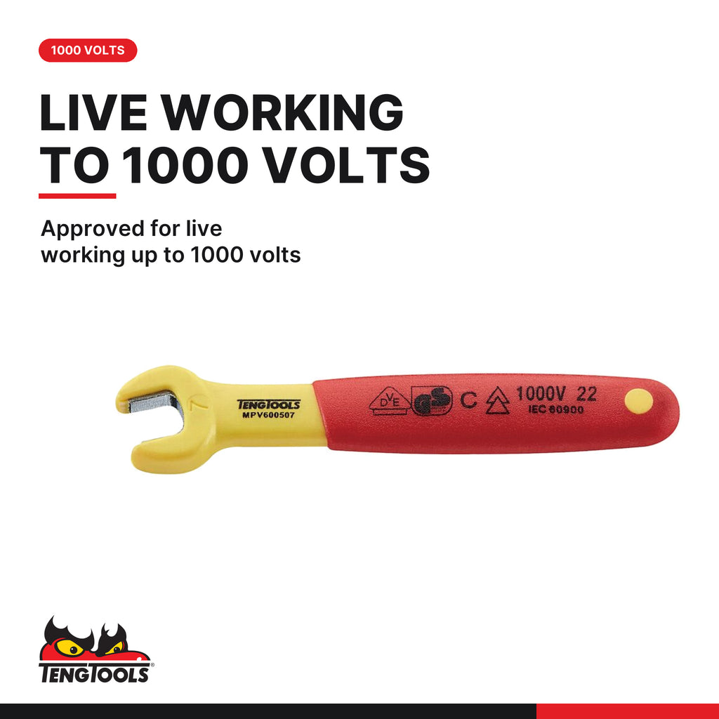 Teng Tools MPV600507 Insulated Open End Wrench 7-24 mm VDE Metric, approved for live working up to 1000 volts