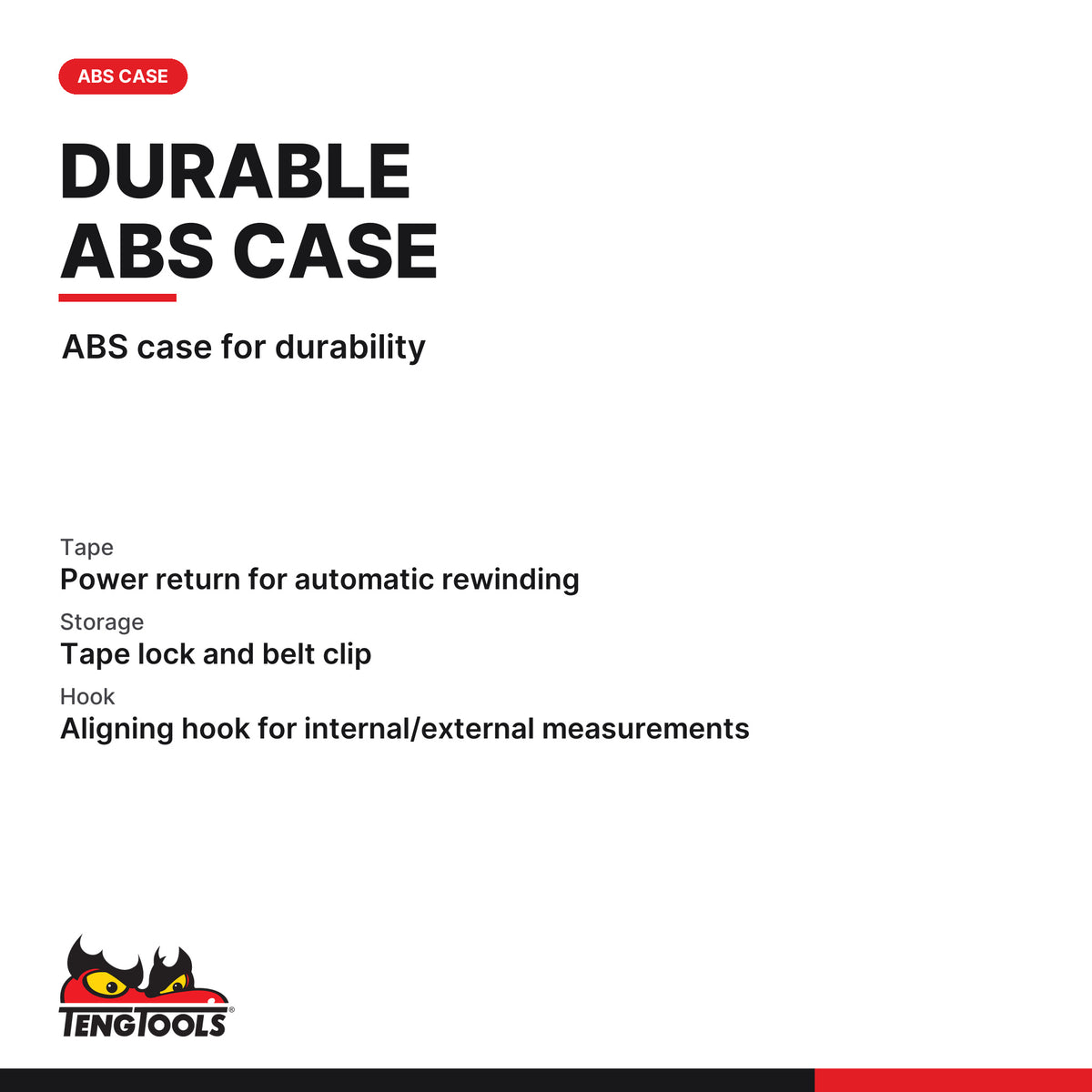 Teng Tools MT05 5 m (16.4 ft) Tape Measure, Metric and Inch - 19 mm, ABS case for durability