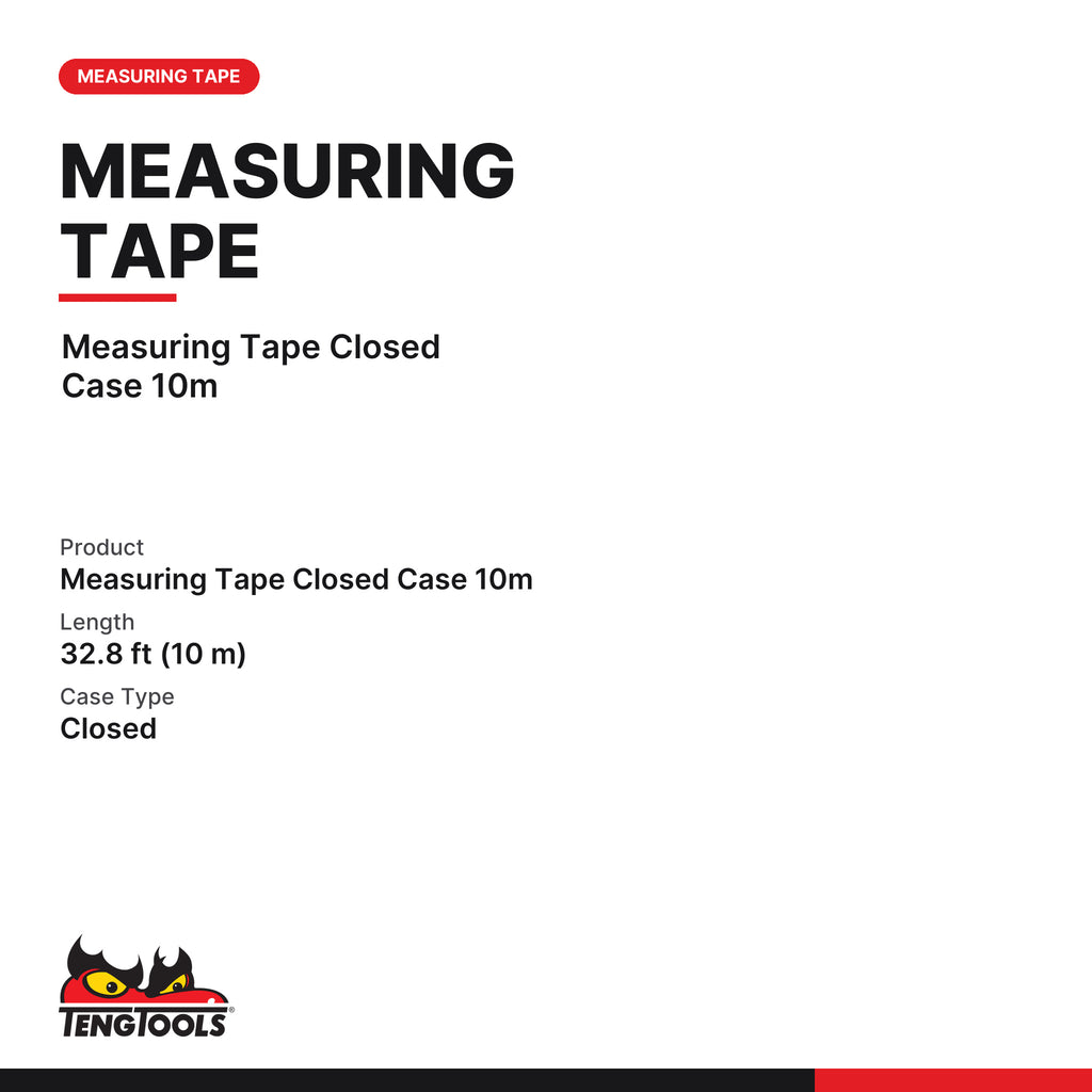 Teng Tools MT10 10 Metre or 32 Foot Metric and SAE Measuring Tape, measuring Tape Closed Case 10m