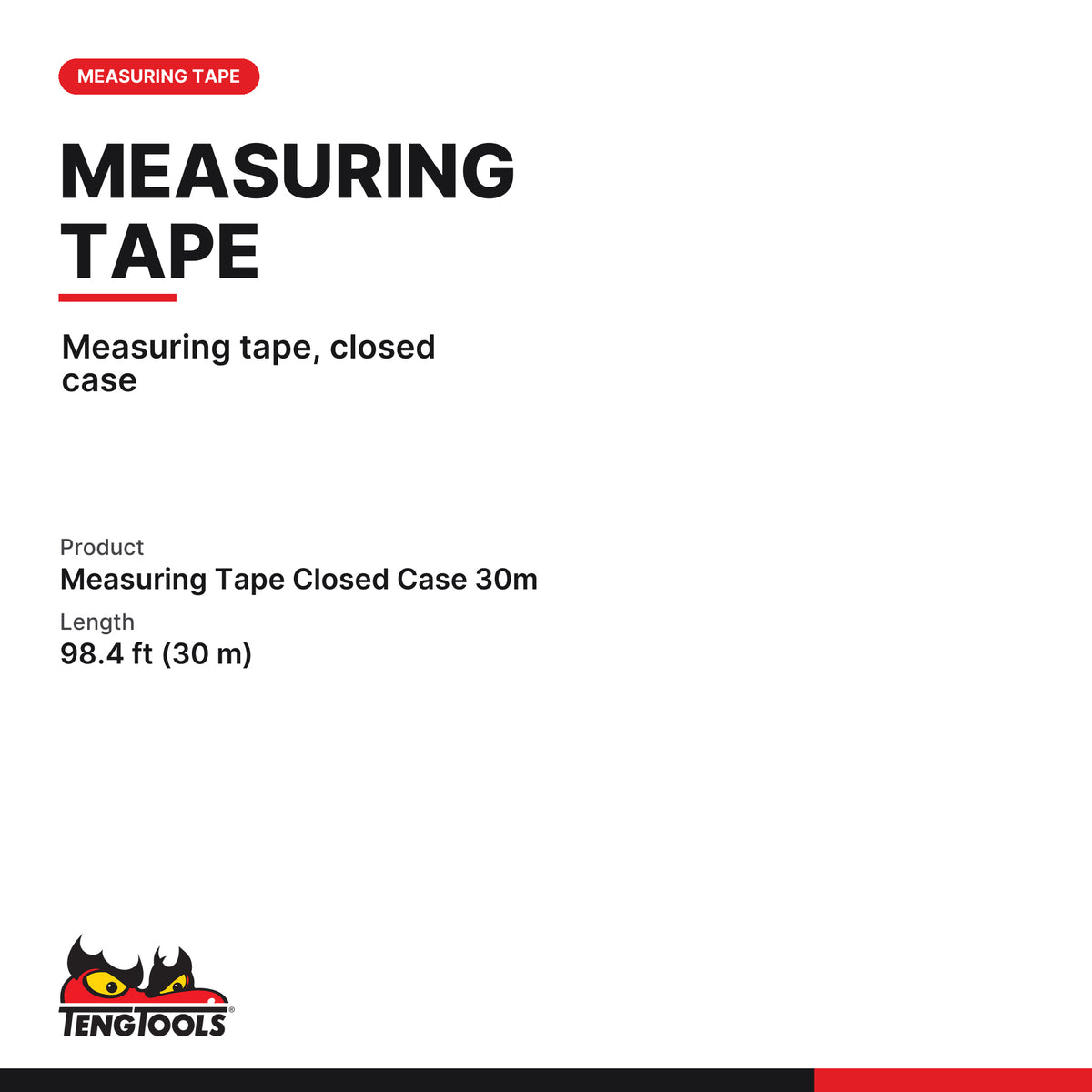 Teng Tools MT30 30 Metre 98 Foot Metric and SAE Measuring Tape, measuring tape, closed case