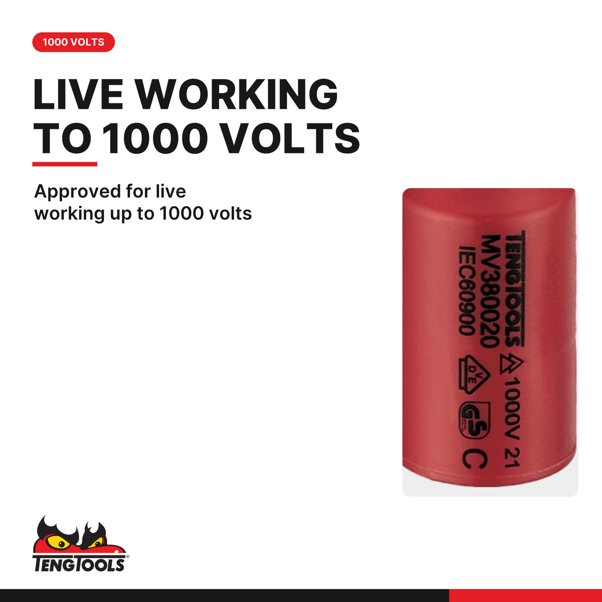Teng Tools MV380020 3/8 Inch Drive Insulated Extension Bar for Live, approved for live working up to 1000 volts
